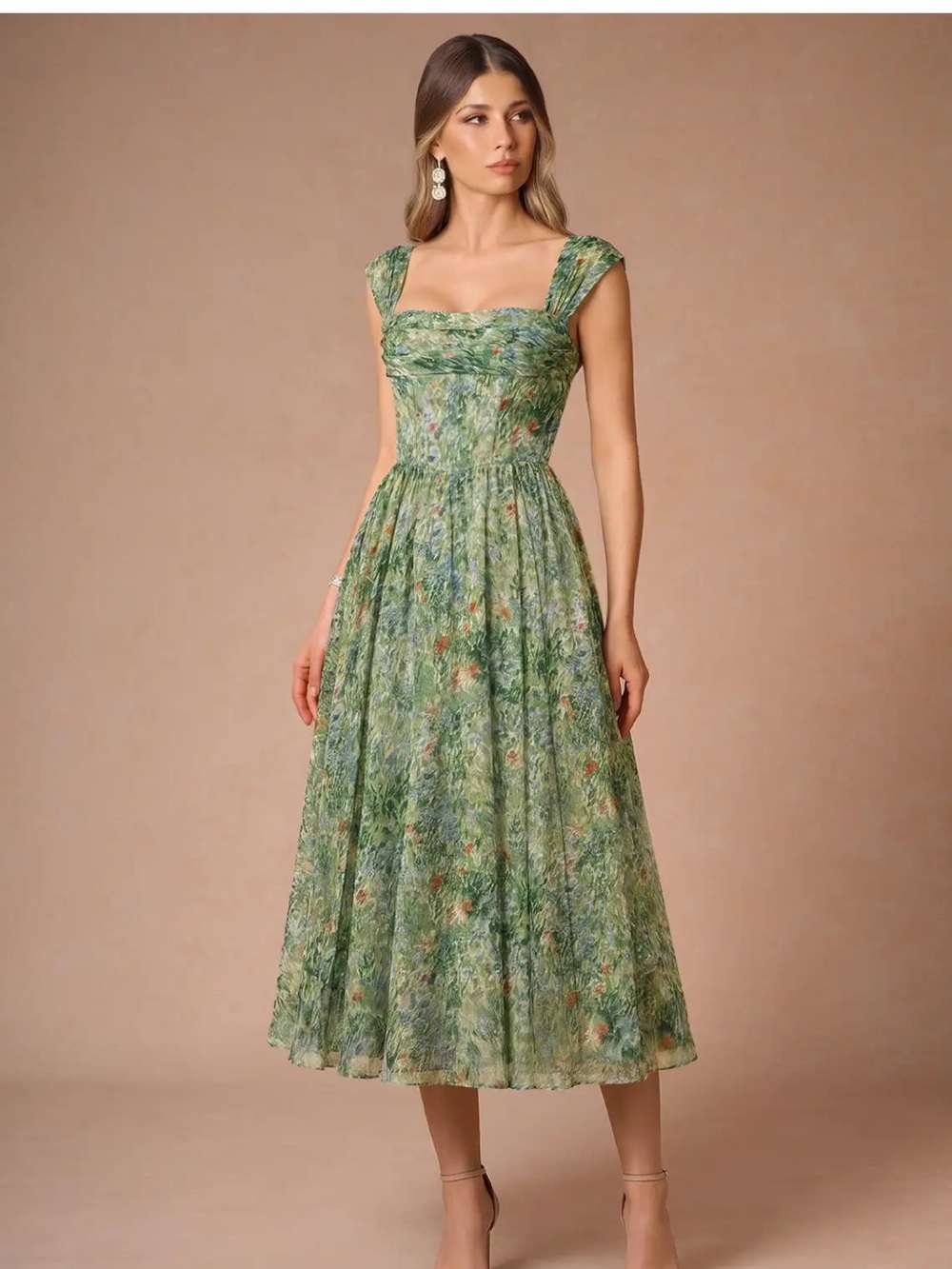 Azazie Atelier Hazel Green Floral Midi Dress NWT Size 10